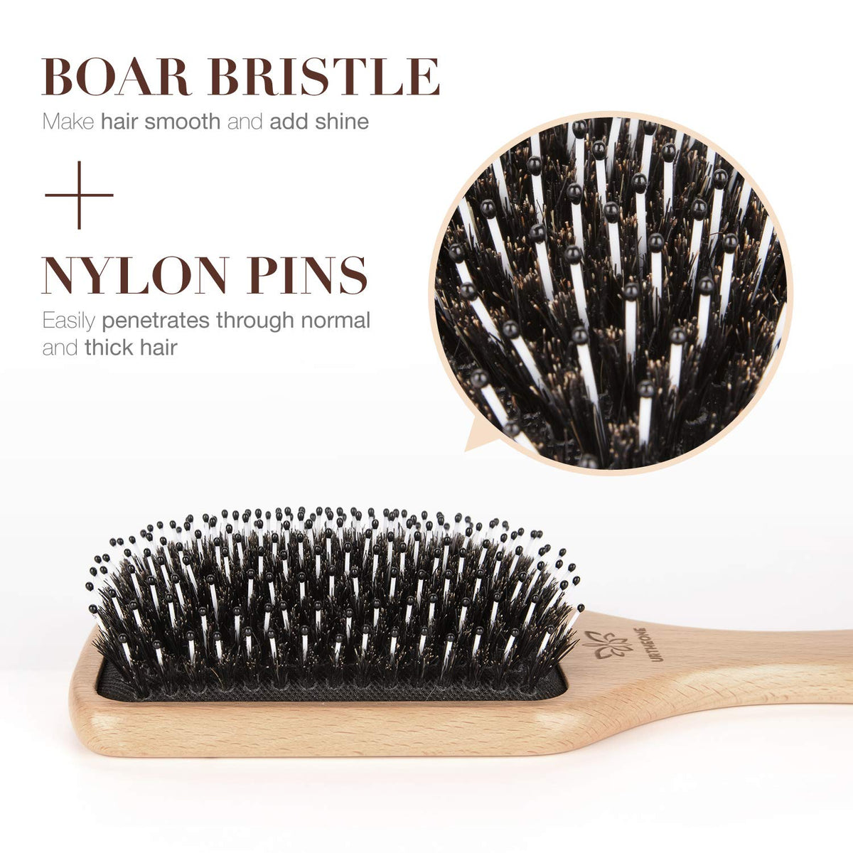 URTHEONE Boar Bristle Hair Brush showcasing bristle detail