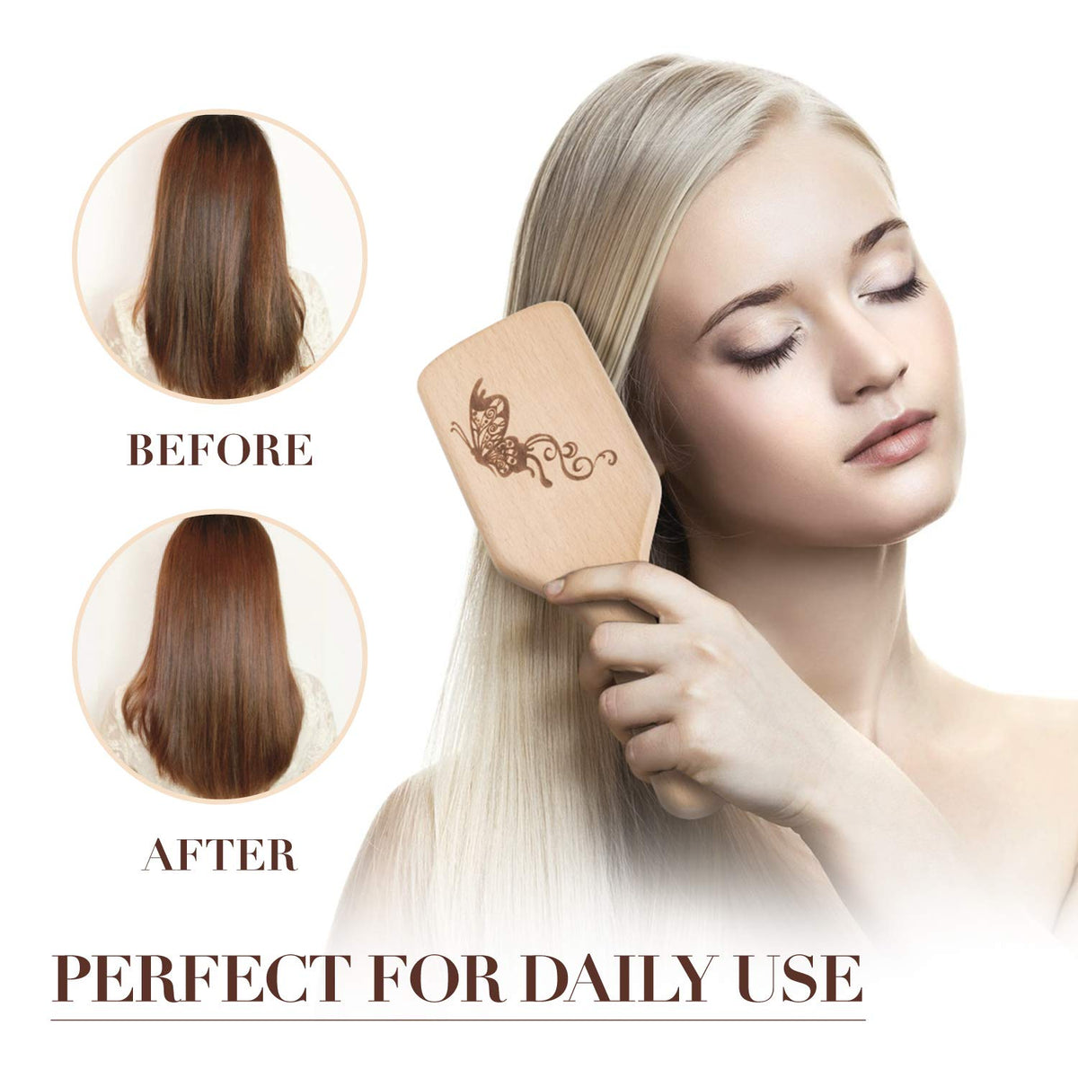 URTHEONE Boar Bristle Hair Brush side view on a wooden surface
