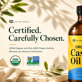 Us Naturals Organic Castor Oil 16 oz label close-up