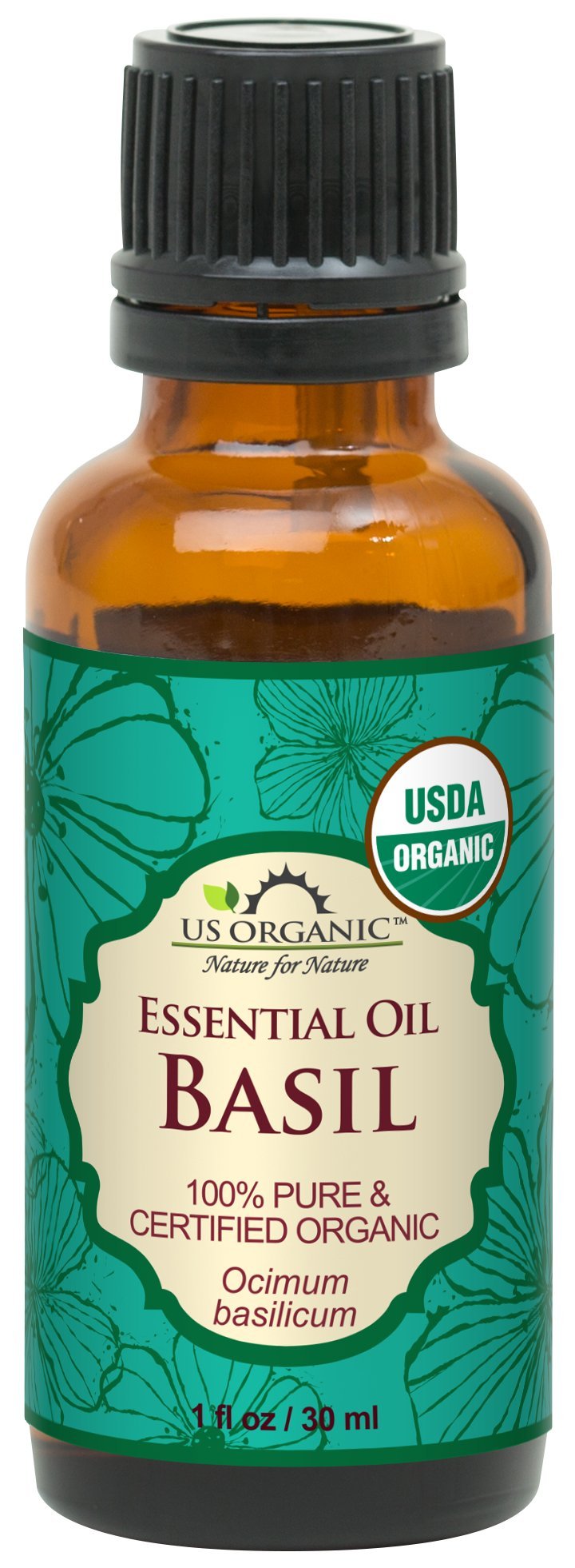US Organic 100% Pure Basil Essential Oil 30ml front view