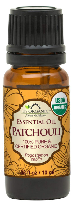 US Organic 100% Pure Patchouli Essential Oil 10ml bottle front view