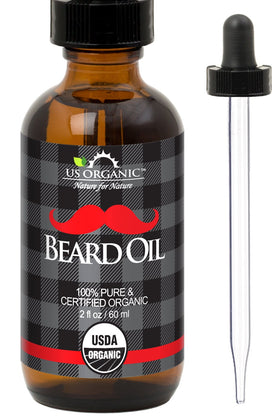 US Organic Beard Oil 2 Ounce amber glass bottle with dropper
