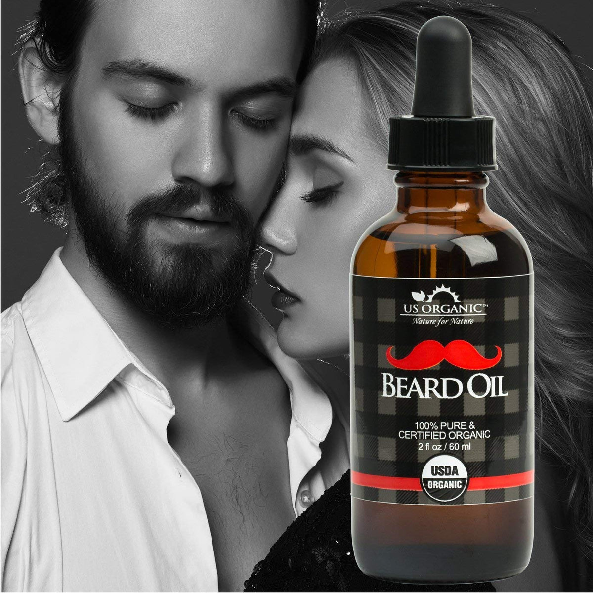US Organic Beard Oil displayed with organic ingredients