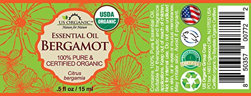 US Organic Bergamot Essential Oil bottle with Euro dropper