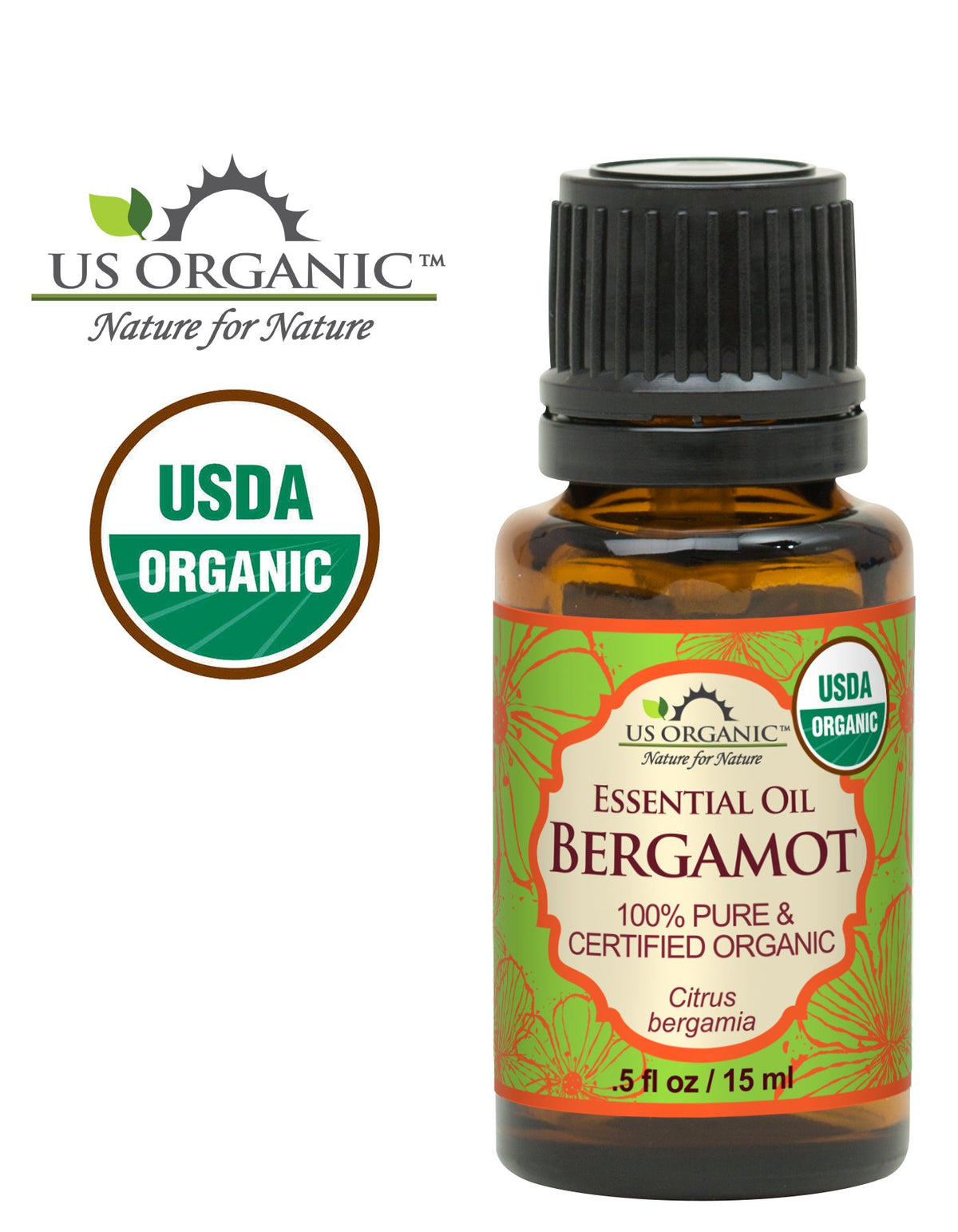 US Organic Bergamot Essential Oil packaging side view