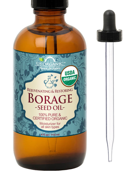 US Organic Borage Seed Oil 4 oz amber glass bottle front view