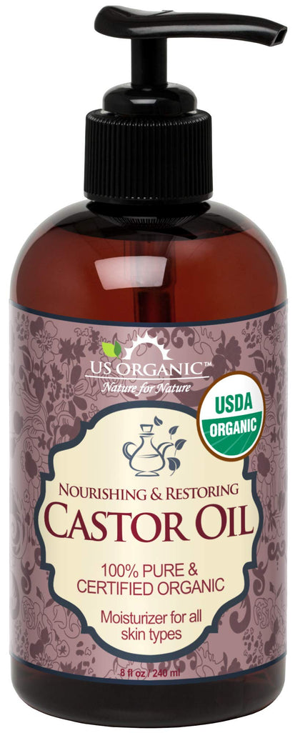US Organic Castor Oil 240ml front view with label