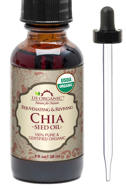 US Organic Chia Seed Oil 30ml amber glass bottle front view