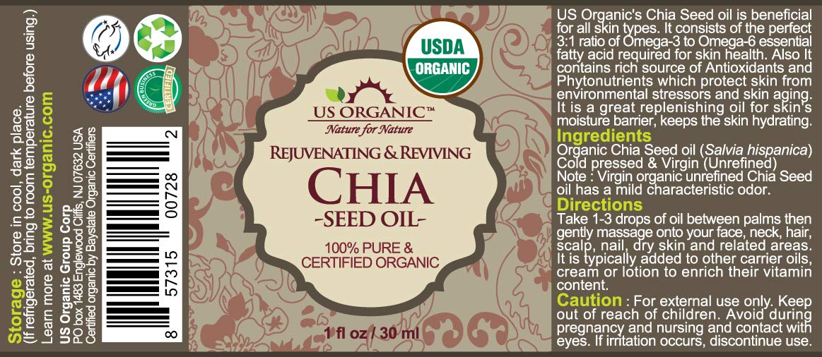 US Organic Chia Seed Oil 30ml glass eyedropper close-up