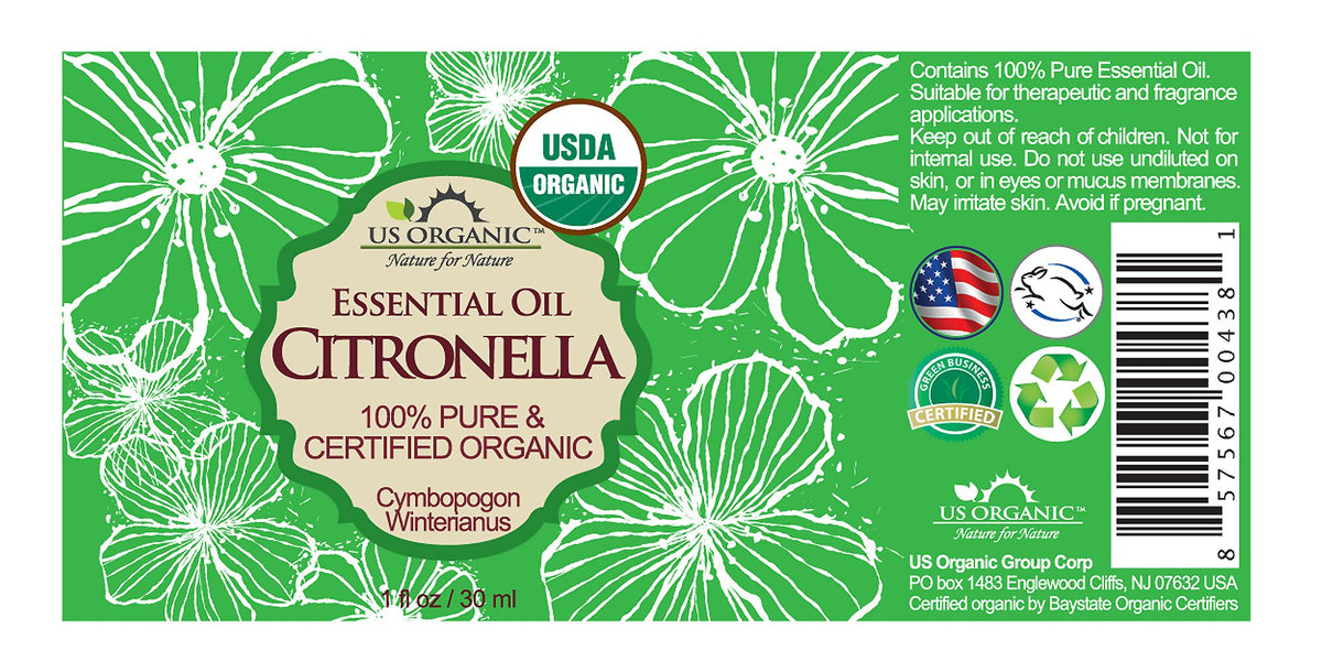 US Organic Citronella Essential Oil 30 ml bottle label