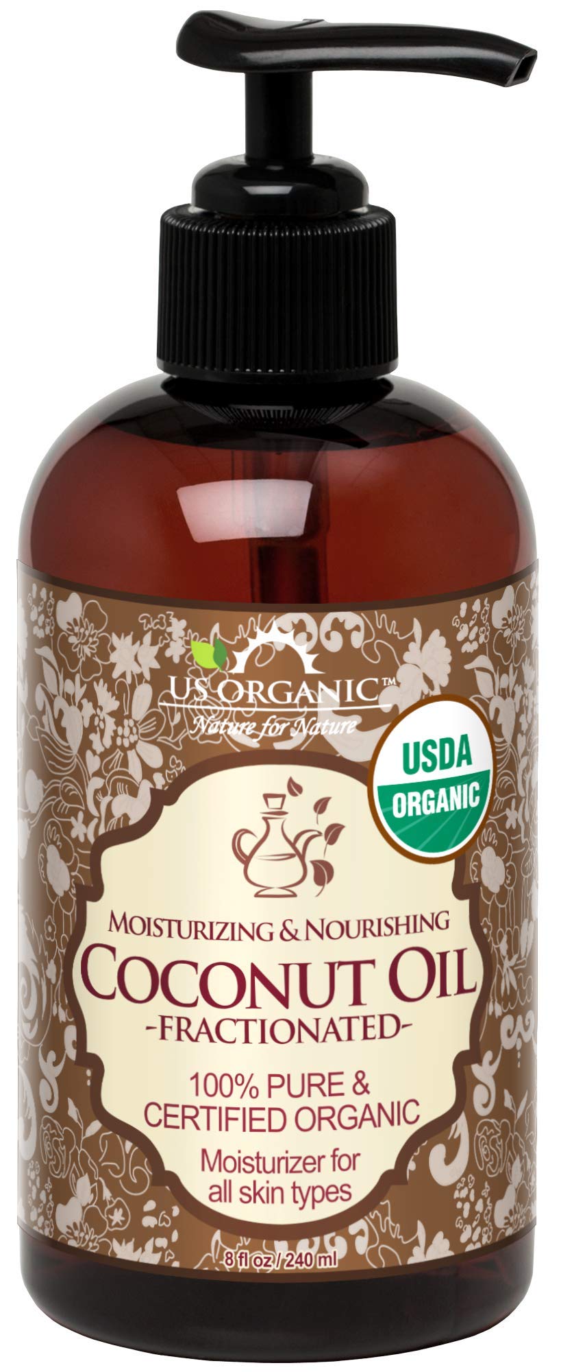 US Organic Fractionated Coconut MCT Oil 8 oz front view