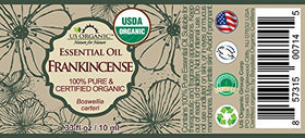 US Organic Frankincense Essential Oil 10ml bottle side view