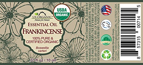 US Organic Frankincense essential oil bottle with label