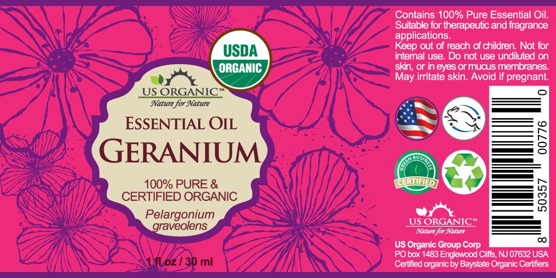 US Organic Geranium Essential Oil bottle side view