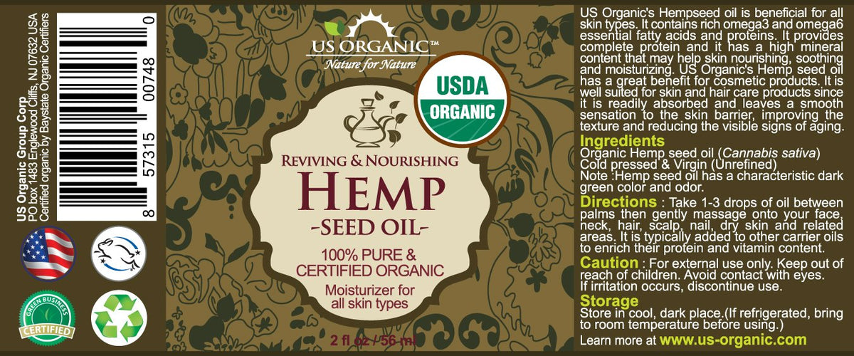 US Organic Hemp Seed Oil 2 oz bottle with glass dropper