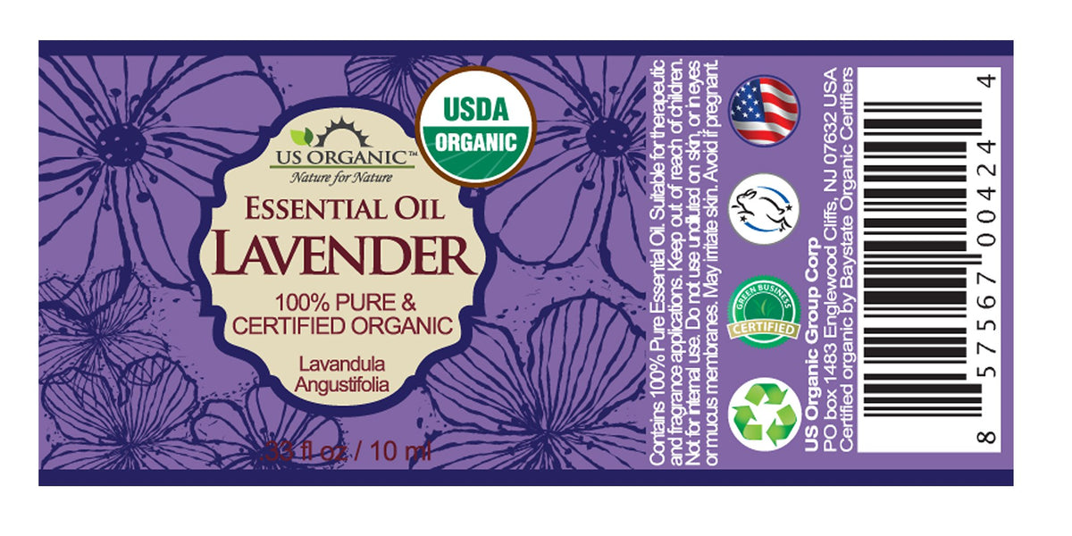 US Organic Lavender Essential Oil 100% Pure 10ml bottle back view
