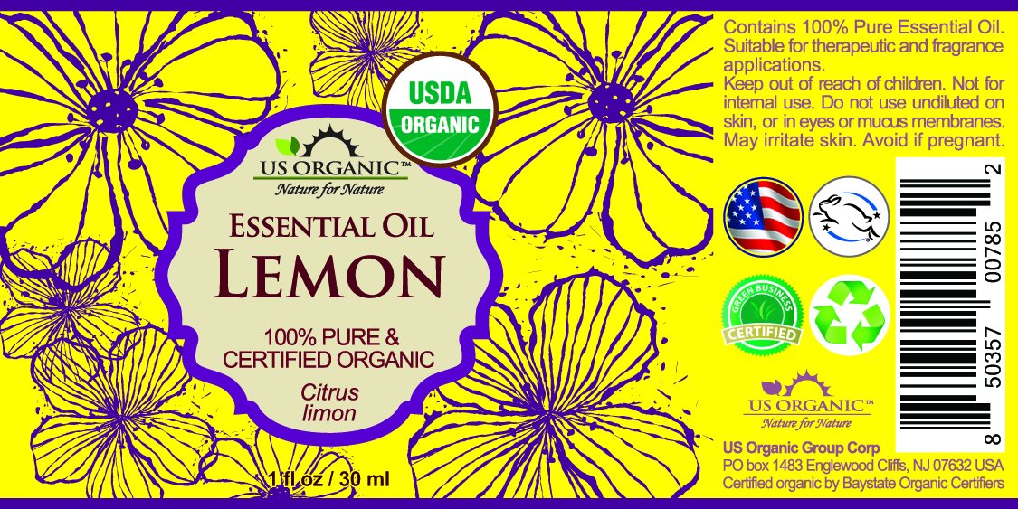 US Organic Lemon Essential Oil bottle with Euro dropper