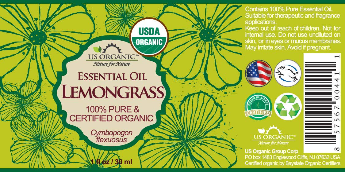 US Organic Lemongrass Essential Oil bottle with label