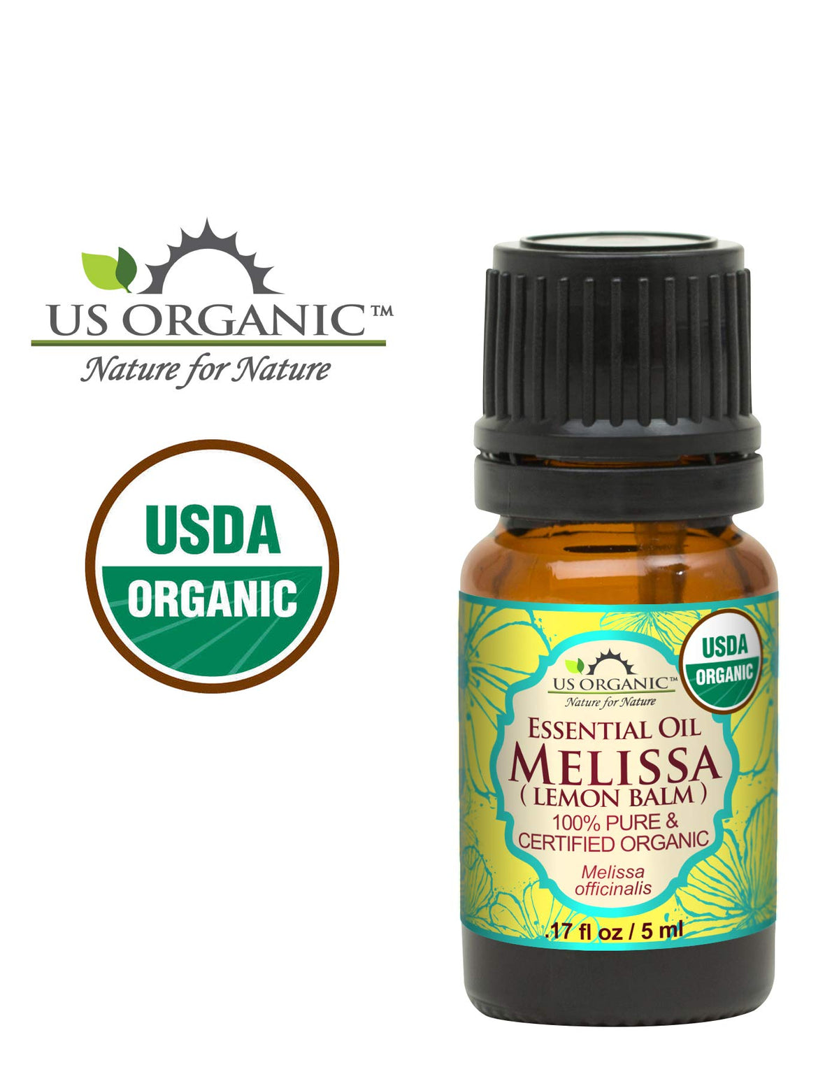 US Organic Melissa Essential Oil packaging side view