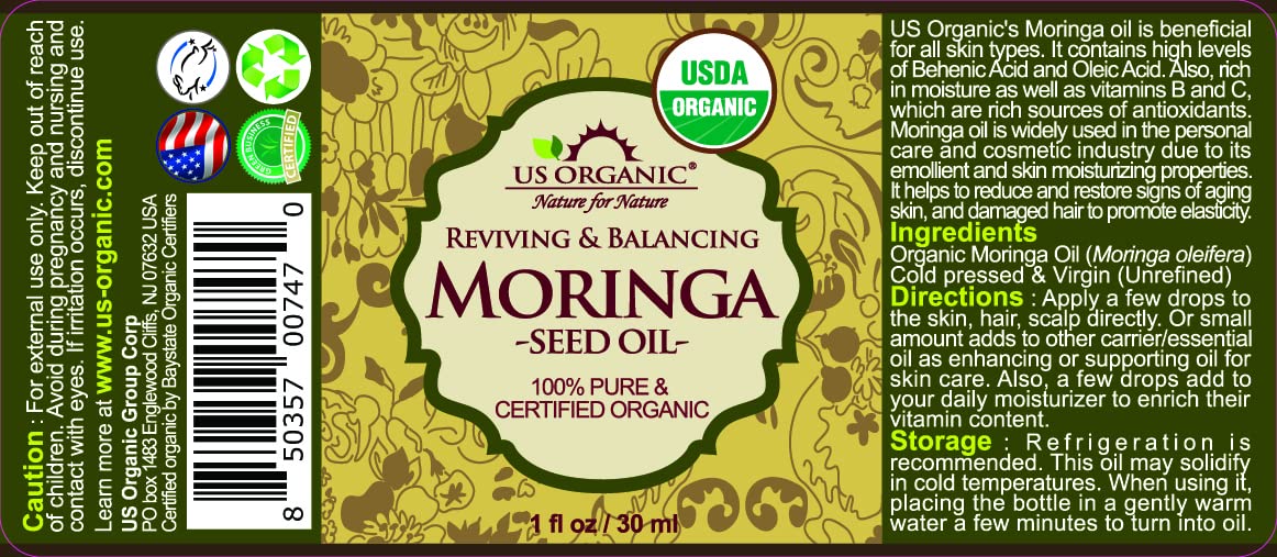 US Organic Moringa Oil 30ml bottle side view