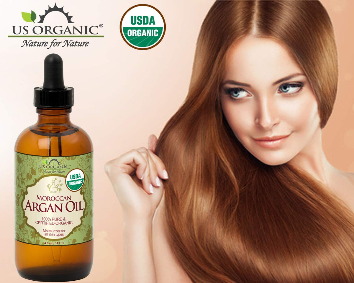 US Organic Moroccan Argan Oil 4 oz bottle with ingredients list