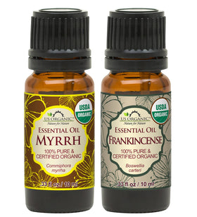 US Organic Myrrh and Frankincense Essential Oil Combo Pack front view
