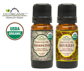 US Organic Myrrh and Frankincense essential oils in a diffuser
