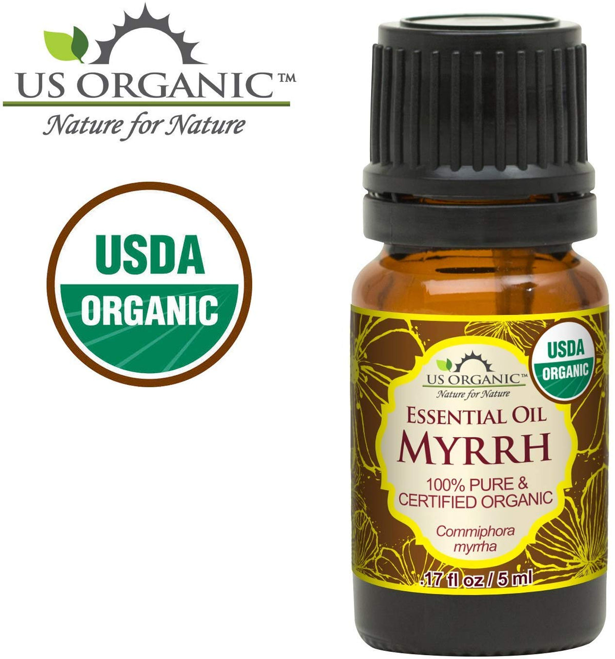 US Organic Myrrh Essential Oil 5ml bottle back view