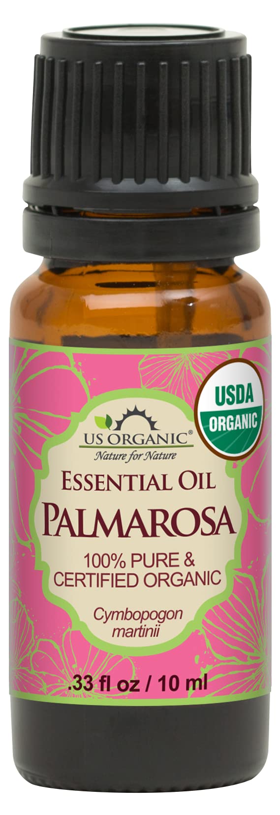US Organic Palmarosa Essential Oil 10ml bottle front view