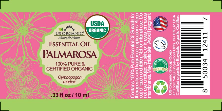 US Organic Palmarosa Essential Oil 10ml bottle side view