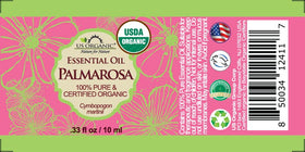 US Organic Palmarosa Essential Oil 10ml bottle side view