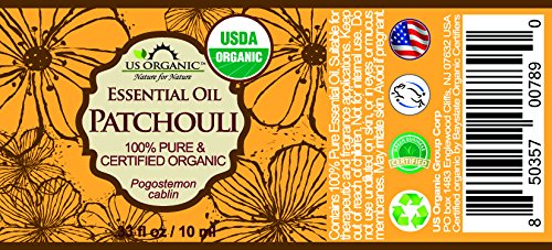 US Organic Patchouli Essential Oil 10ml bottle side view
