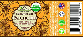 US Organic Patchouli Essential Oil 10ml bottle side view