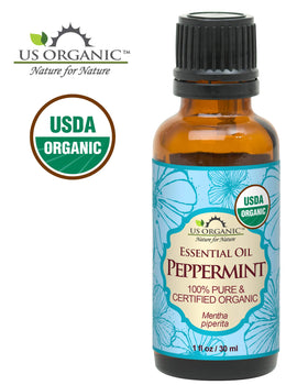 US Organic Peppermint Essential Oil bottle side view