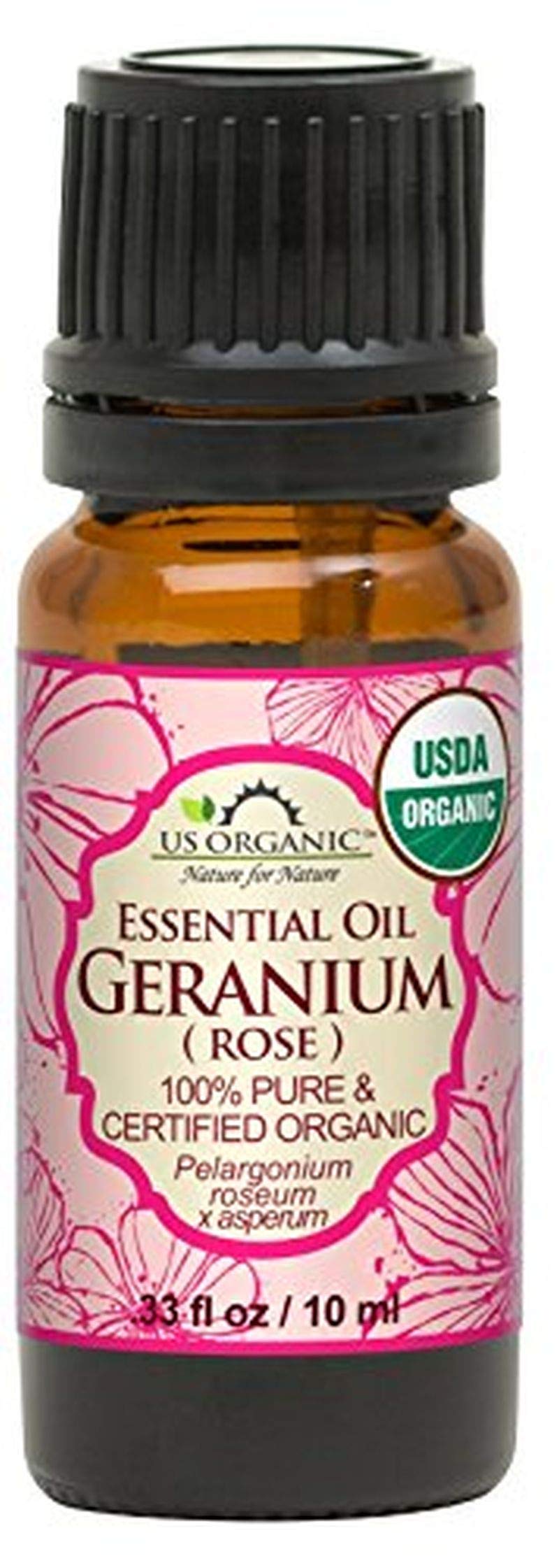 US Organic Rose Geranium Essential Oil 10 ml bottle front view