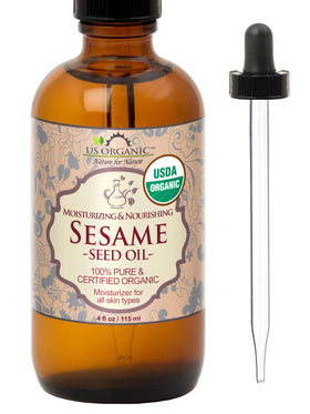 US Organic Sesame Seed Oil 4 oz amber glass bottle front view