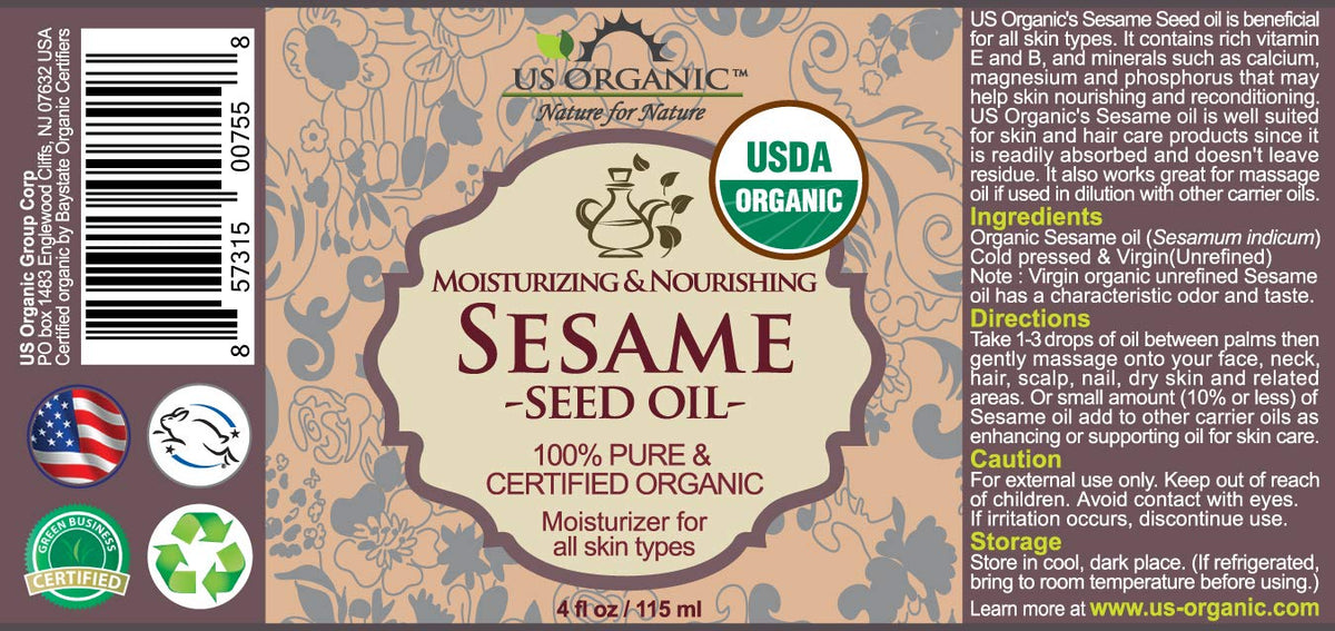 US Organic Sesame Seed Oil 4 oz amber glass bottle with dropper
