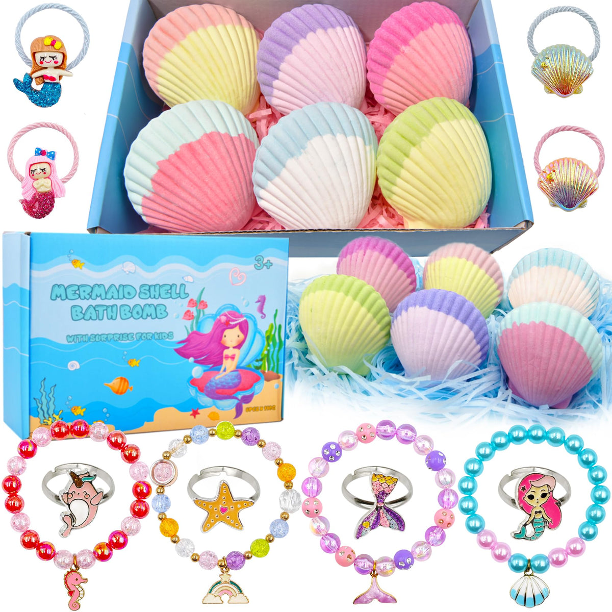 usand Mermaid Bath Bombs set with 6 colourful bath bombs
