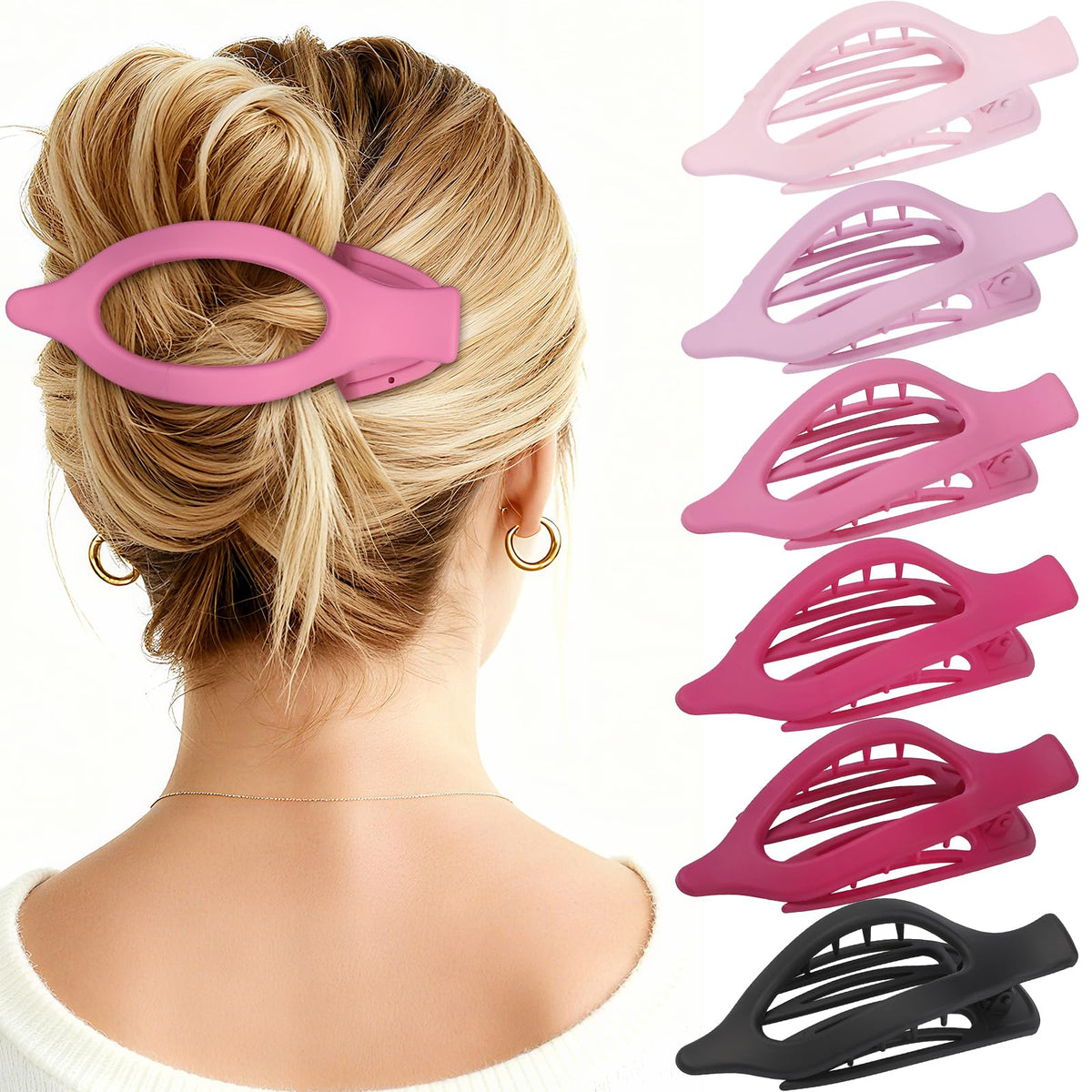 USDNICE Flat Hair Clips Set 6 PCS in pink and purple matte finishes