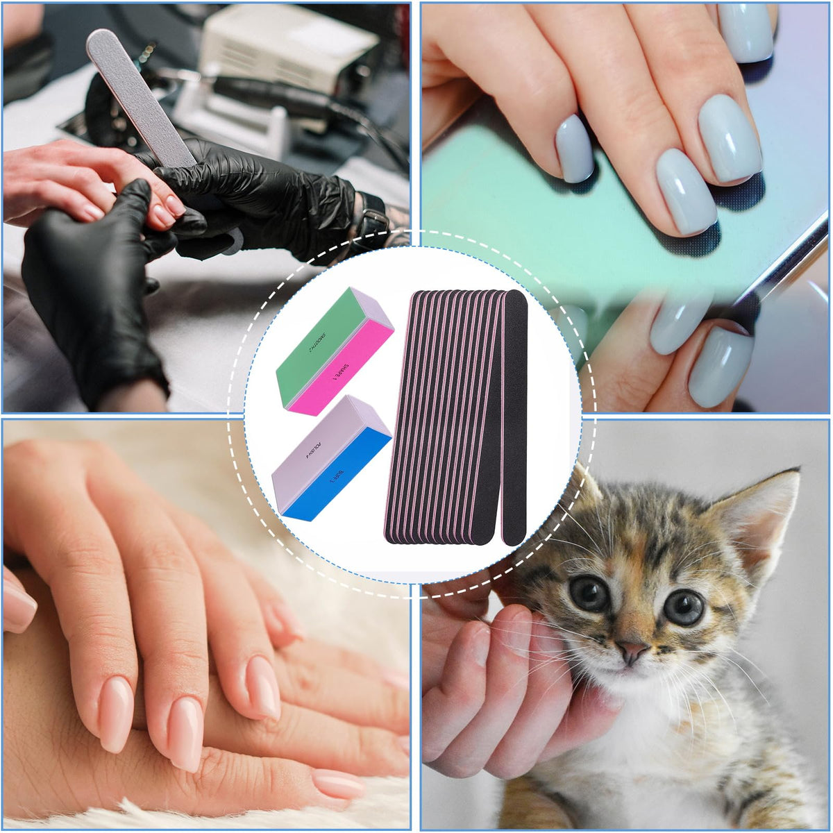 User applying AhaTopia nail buffer on natural nails