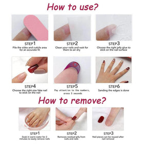 User applying BLGTGH press on nails with jelly glue