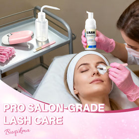 User applying Buqikma Lash Shampoo with soft brush