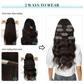 User applying DOORES clip in hair extensions