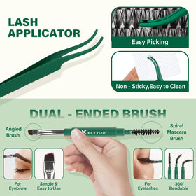 User applying KEYYOU false lashes with included tools