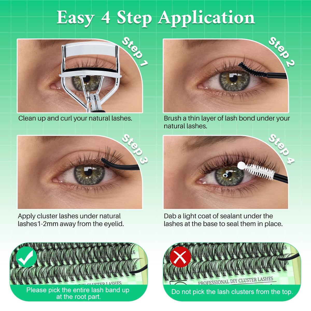User applying LASHSUN lash clusters at home
