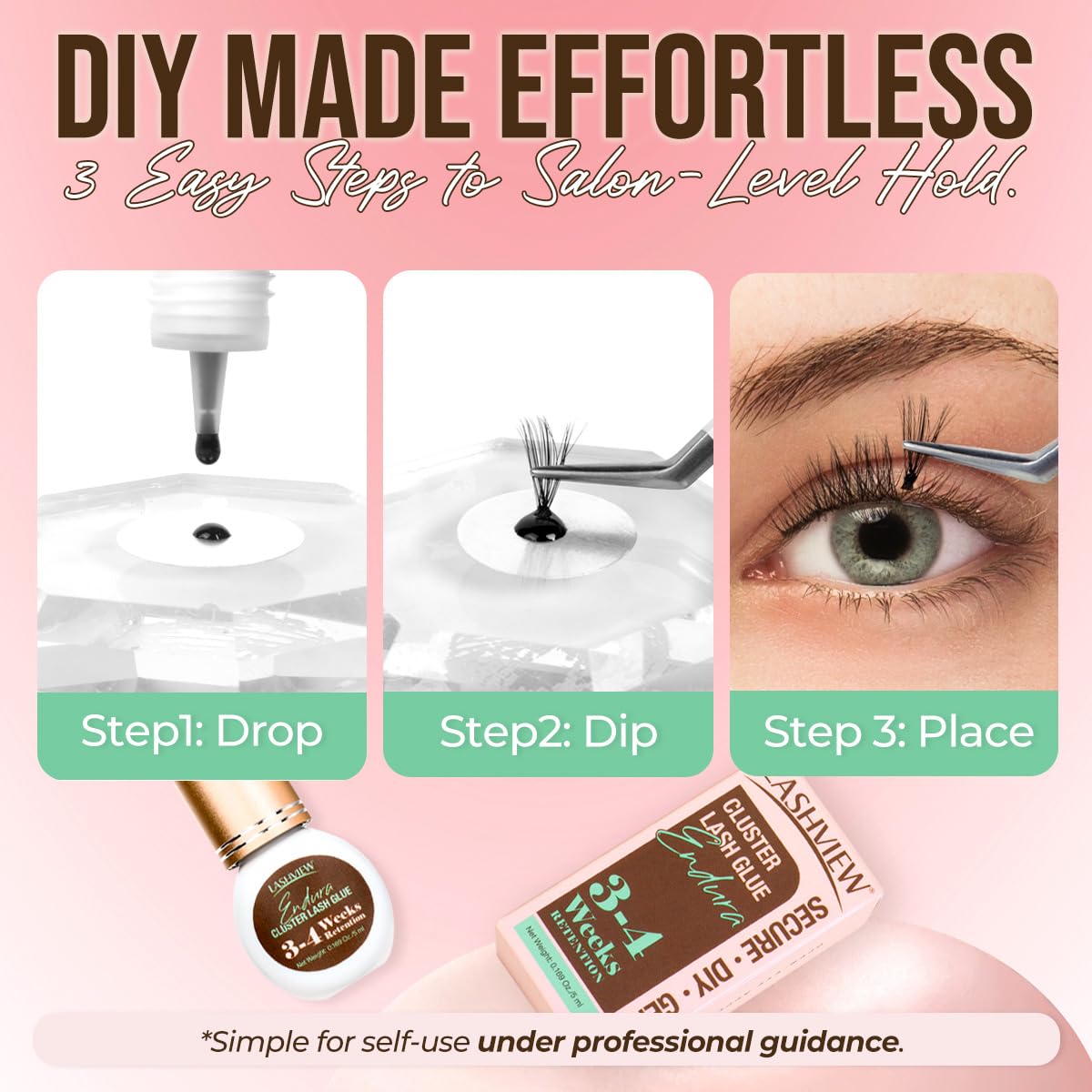 User applying LASHVIEW lash glue at home