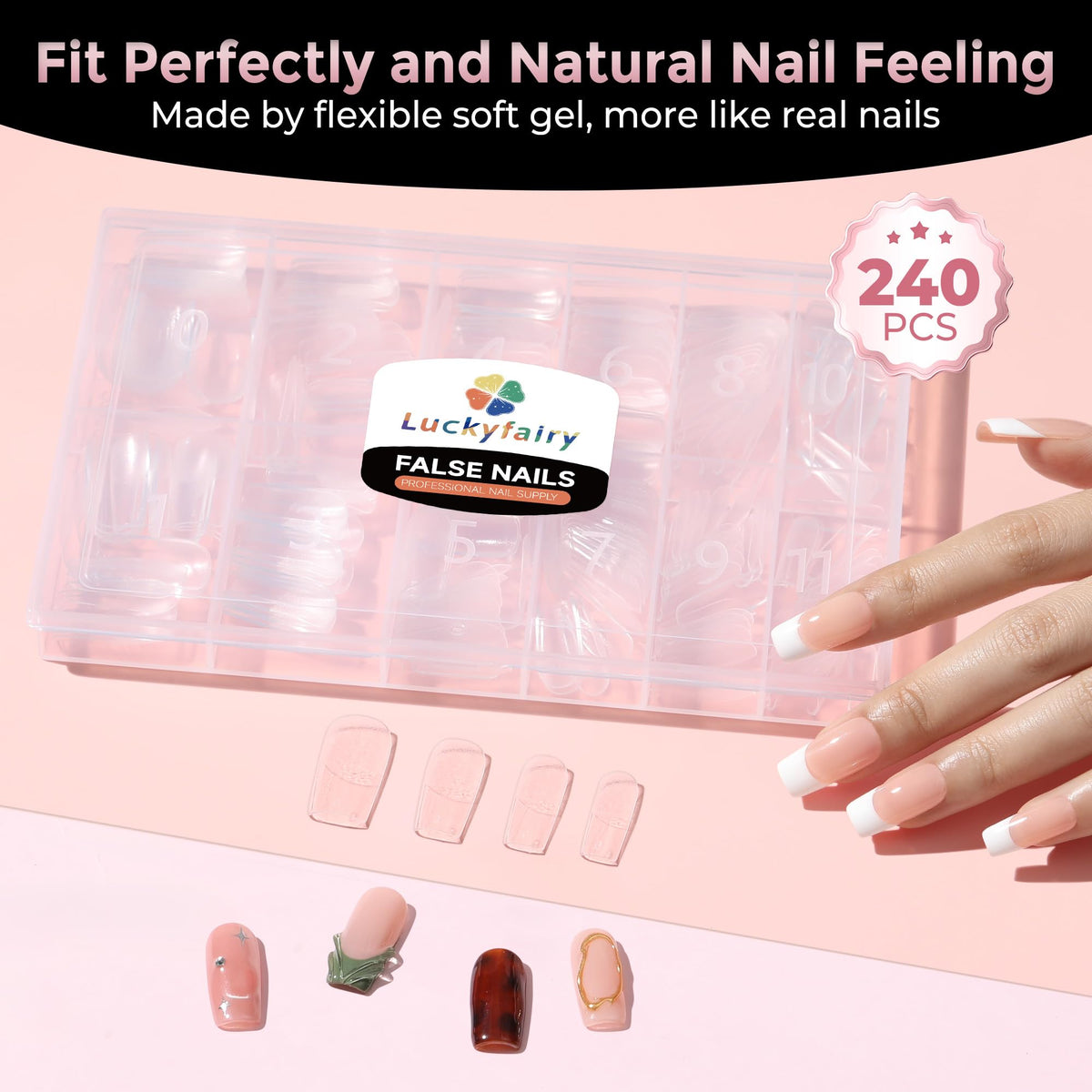 User applying Luckyfairy Soft Gel Nail Tips at home