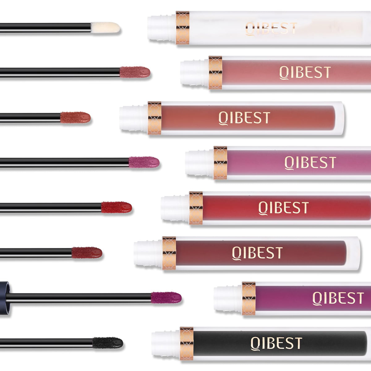 User applying QiBest lipstick in a mirror