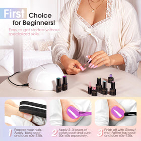 User applying ROSALIND gel nail polish with LED lamp