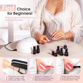 User applying ROSALIND gel polish under LED lamp